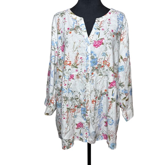 JNY Jones New York Floral Print Linen Blend Tunic Top Womens 2X Plus Size - Picture 1 of 6
